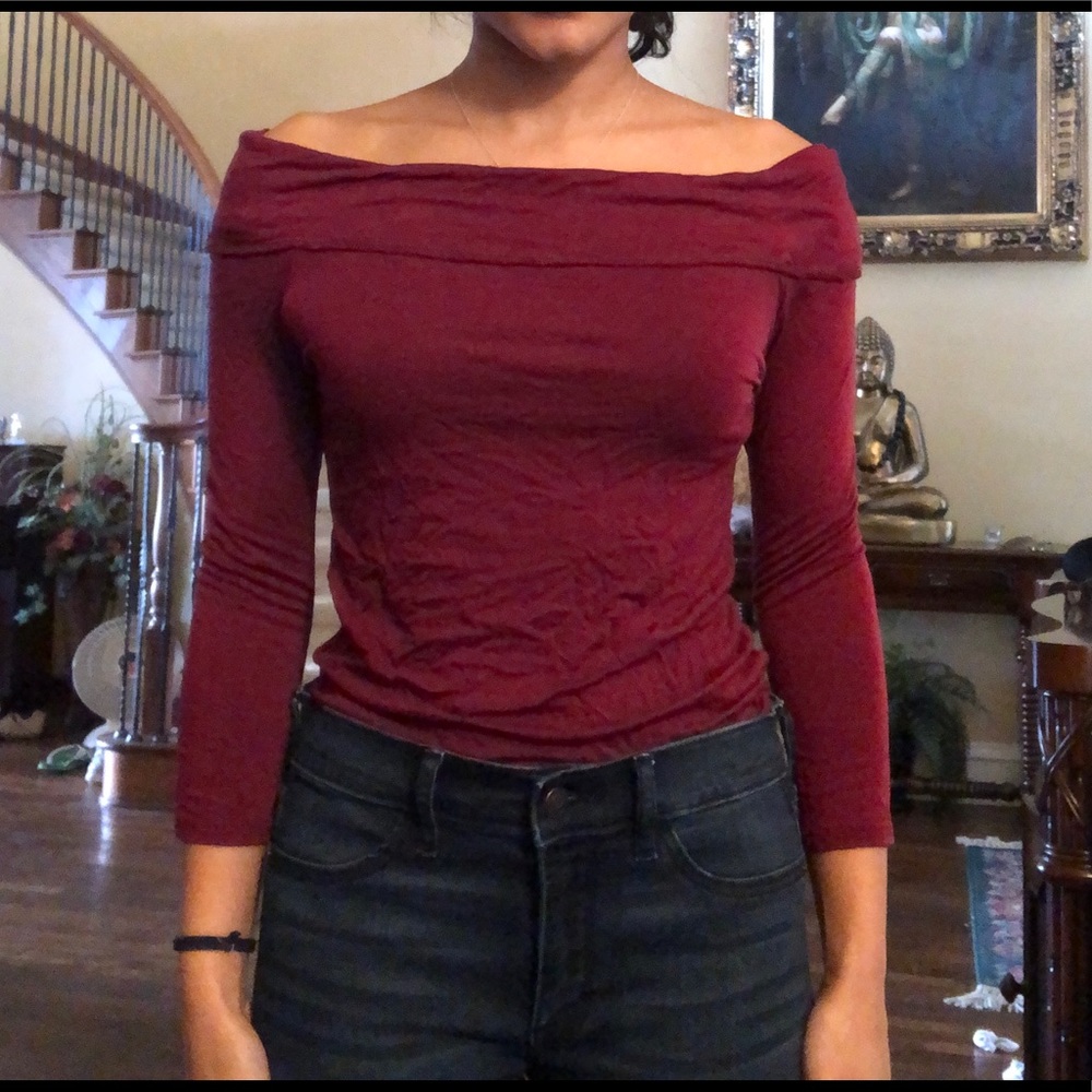 Off-the-shoulder maroon top